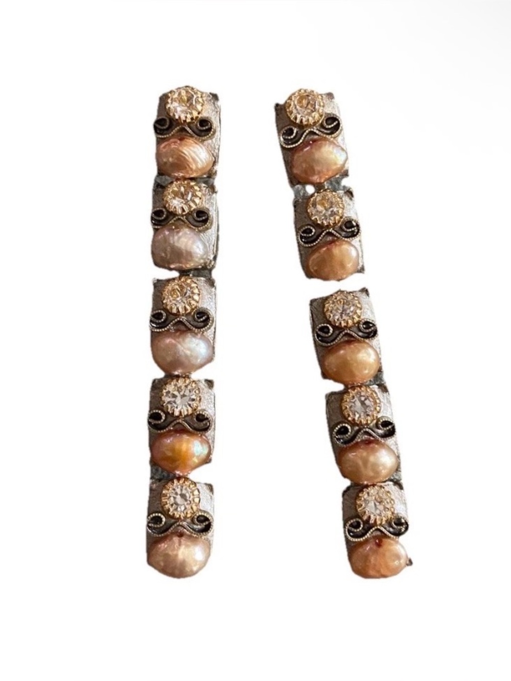 Michal Golan Earrings Rectangle Pearl Rhinestone Gold Tone Bronze Michael NG